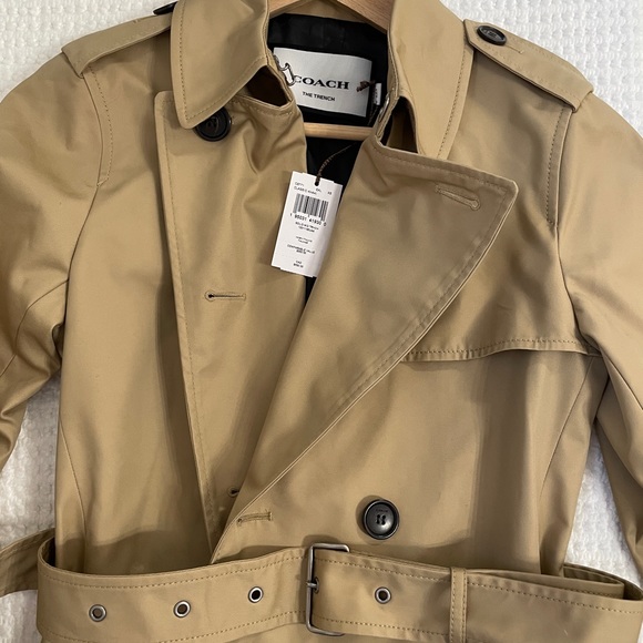 Coach Solid Mid Trench Double Breasted Jacket in Khaki Size XS - Picture 3 of 8